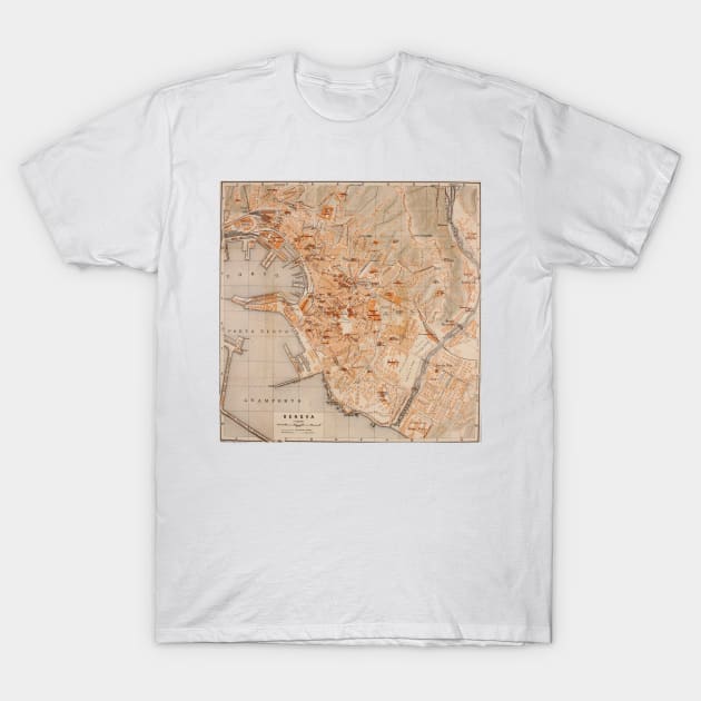 Vintage Map of Genoa Italy (1906) T-Shirt by Bravuramedia